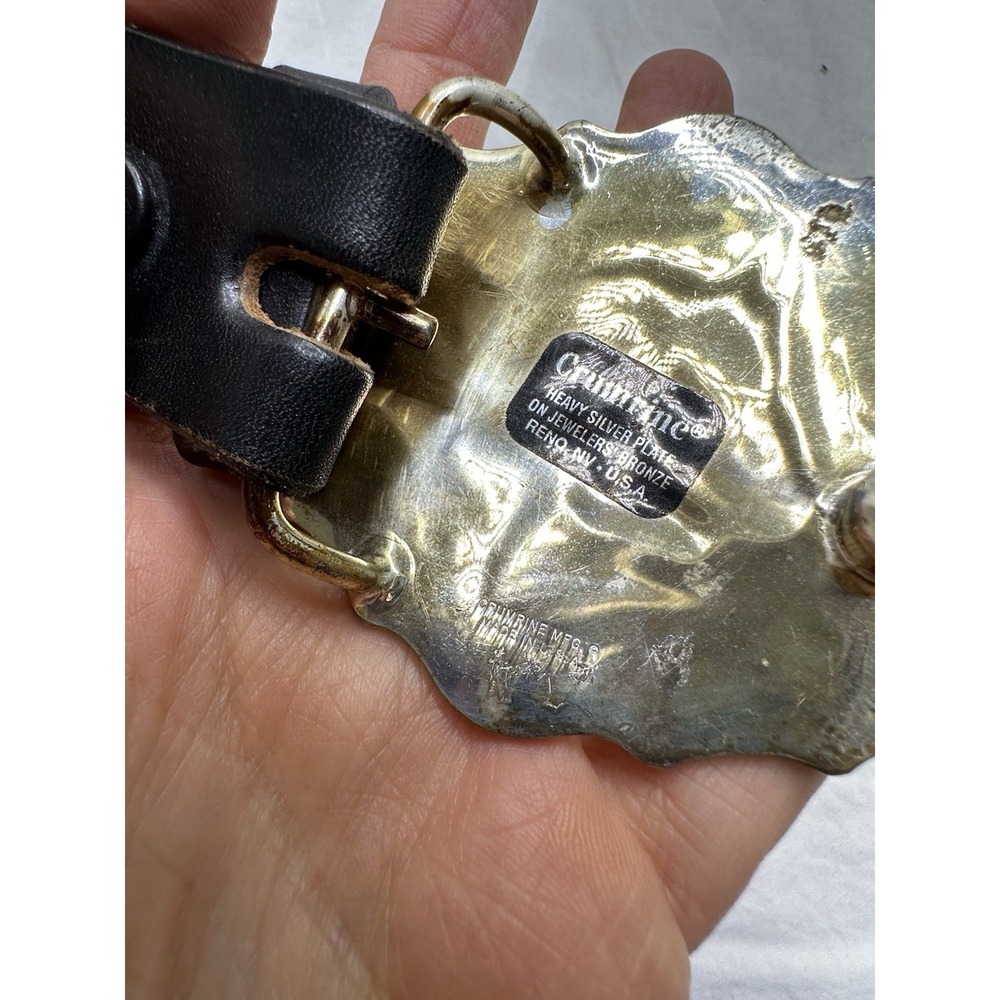 Crumrine Silver Plate Buckle Horse Mare Foal Two Tone Western Belt Black 26 - Picture 6 of 16